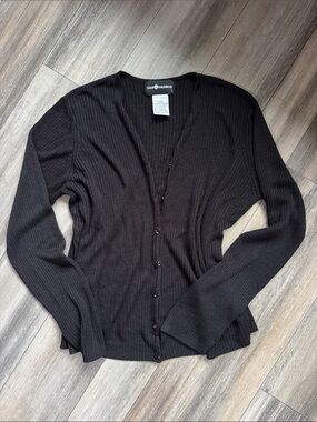 Sag Harbor Sexy Black Ribbed V-Neck Cardigan